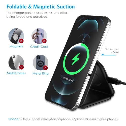 Wireless Charger 3 in 1, Travel Magnetic Foldable Wireless Charging Pad for Multiple Apple Devices, Compatible with iPhone 14/Pro/Max/Plus/13/12,