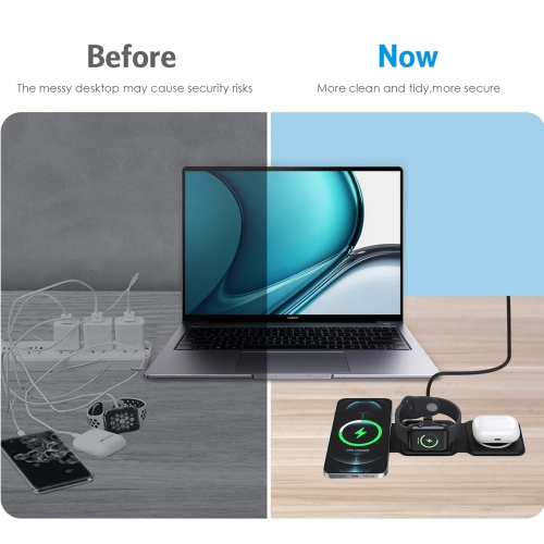 Wireless Charger 3 in 1, Travel Magnetic Foldable Wireless Charging Pad for Multiple Apple Devices, Compatible with iPhone 14/Pro/Max/Plus/13/12,