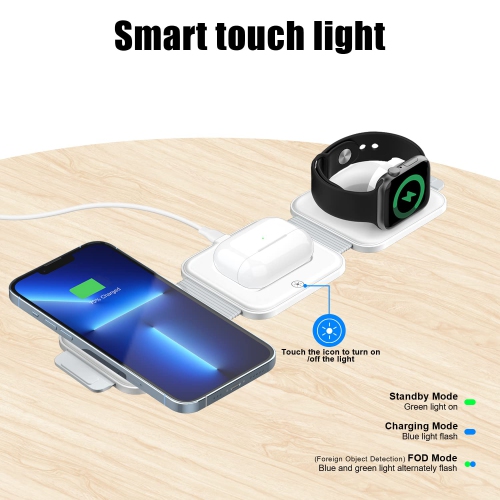 Wireless Charger 3 in 1 with Adapter and Travel Case,Fast Wireless Charging Station,Wireless Charging Pad Compatible with iPhone 14/13/12/11