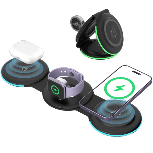 HLD  Foldable Wireless Charger 3 In 1, Pawinner 18W Fast Magnetic Charging Station for Iphone 14/13/12/11/se, Samsung Phones, Airpods 3/2/pro, Iwatch
