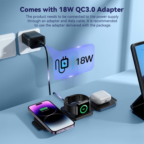 MURPISO 3 in 1 Magnetic Foldable Wireless Charger,Folding Wireless Charging Station for Travel,Wireless Charging Pad Compatible with iPhone 14 13 12