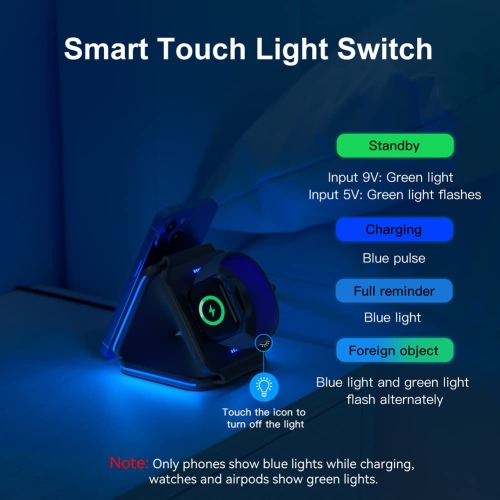 MURPISO 3 in 1 Magnetic Foldable Wireless Charger,Folding Wireless Charging Station for Travel,Wireless Charging Pad Compatible with iPhone 14 13 12