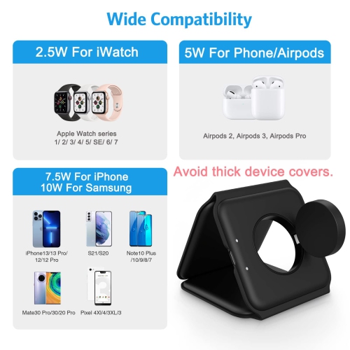 Nouveau chargeur pliable 3-en-1 AMIR, tapis de recharge magnétique sans fil rapide, compatible avec iPhone 14/13/12/se/11, Samsung Galaxy, Apple