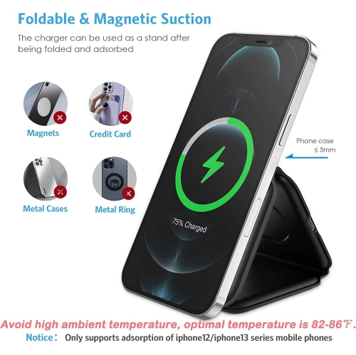 Nouveau chargeur pliable 3-en-1 AMIR, tapis de recharge magnétique sans fil rapide, compatible avec iPhone 14/13/12/se/11, Samsung Galaxy, Apple