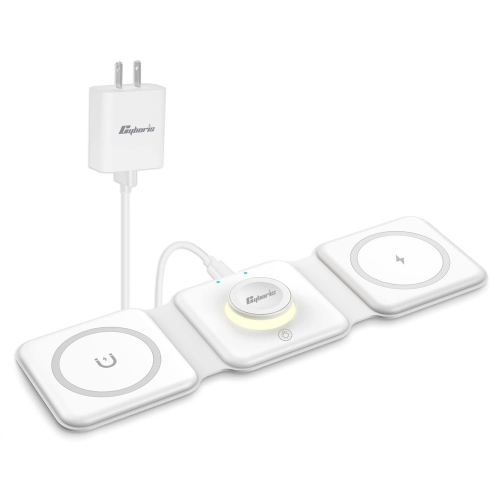 HLD  Cyboris Wireless Charger 3 In 1, 15W Fast Charging Station Magnetic Foldable, Wireless Charging Station for Multiple Devices Compatible \w