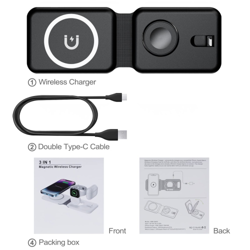 Qoosea 3 in 1 Wireless Charger Inductive Wireless Charger Station Charger with Foldable Wireless Charger for iPhone 14/13/12/11/Pro Max/XR/XS, iWatch