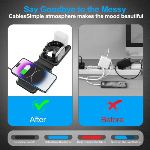 Qoosea 3 in 1 Wireless Charger Inductive Wireless Charger Station Charger with Foldable Wireless Charger for iPhone 14/13/12/11/Pro Max/XR/XS, iWatch