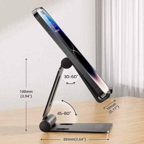 Adjustable Foldable Phone Stand Dock Cradle for iPhone 16 Pro Max 15 14 13 12 11 Xs Xr X 8 7 SE, iPad Mini, Galaxy S25 S24 S23 S22, Tablets 7-10",