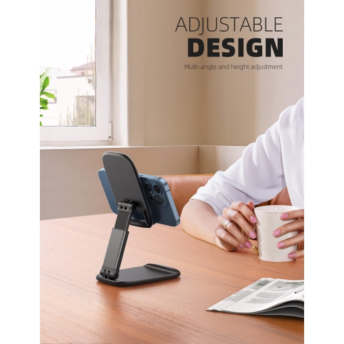 Foldable Phone Stand for Desk - Height Adjustable Cell Phone Holder Portable Cellphone Cradle Desktop Dock Compatible with iPhone 14 Pro Max Plus, 13