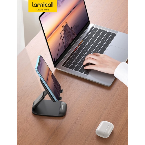 Foldable Phone Stand for Desk - Height Adjustable Cell Phone Holder Portable Cellphone Cradle Desktop Dock Compatible with iPhone 14 Pro Max Plus, 13