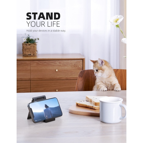Portable Cell Phone Stand - Aluminum Foldable Phone Stand for Desk, Small Pocket Travel Design, Adjustable Mobile Holder Compatible with iPhone 14 13