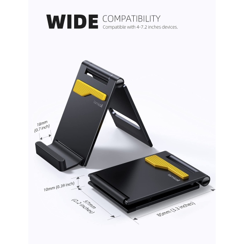 Portable Cell Phone Stand - Aluminum Foldable Phone Stand for Desk, Small Pocket Travel Design, Adjustable Mobile Holder Compatible with iPhone 14 13