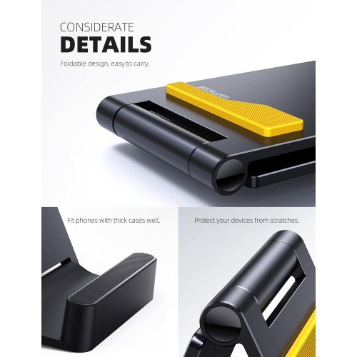 Portable Cell Phone Stand - Aluminum Foldable Phone Stand for Desk, Small Pocket Travel Design, Adjustable Mobile Holder Compatible with iPhone 14 13