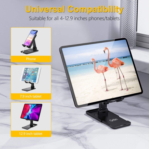 Cell Phone Stand, Gritin Foldable Phone Holder Dock for Desk, Angle Height Adjustable Portable Phone Stand for iPad, Super Stable Compatible with All