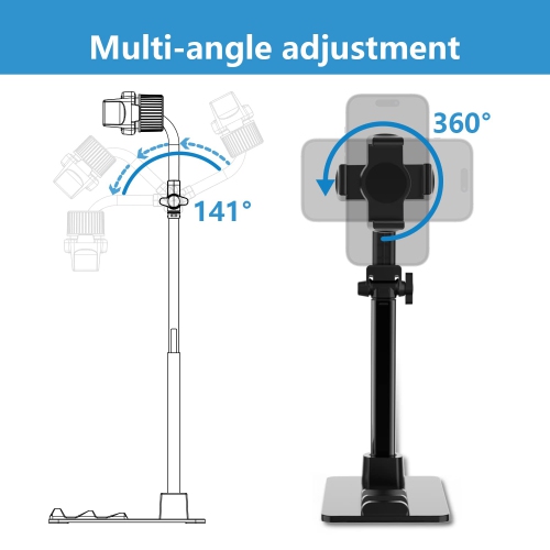 Cell Phone Stand Adjustable Height & Angle Phone Holder Phone Stand for Desk Cell Phone Clip Stand Holder Two-in-one Live Streaming Stand Compatible