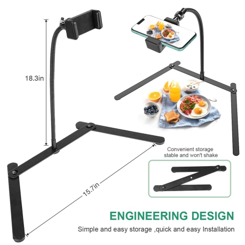 Adjustable Overhead Cellphone Holder,Desk Tripod with Cellphone Mount,Table Top Teaching Online Stand for Live Streaming and Online Video and Food
