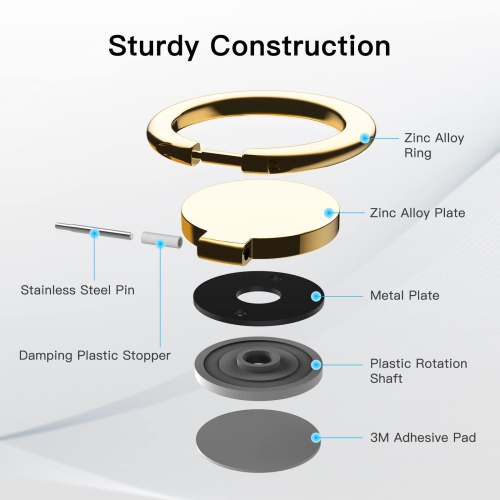 Cell Phone Ring Holder, 360 Degree Rotation Metal Finger Grip Adjustable Cellphone Stand for Magnetic Car Mount, Compatible with iPhone, Galaxy,