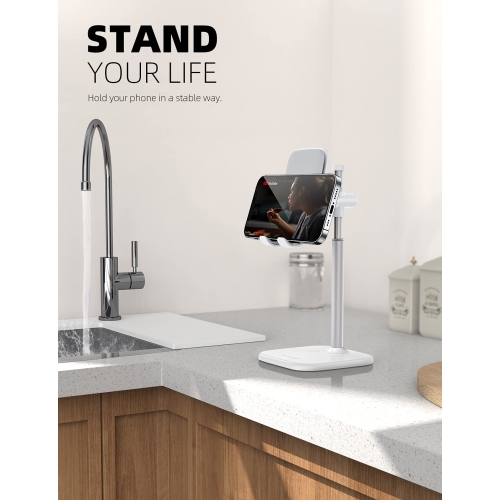 Cell Phone Stand, Desk Phone Holder - Height Angle Adjustable Mobile Phone Stand, Cradle, Dock for Desktop, Office, Compatible with All 4-10''