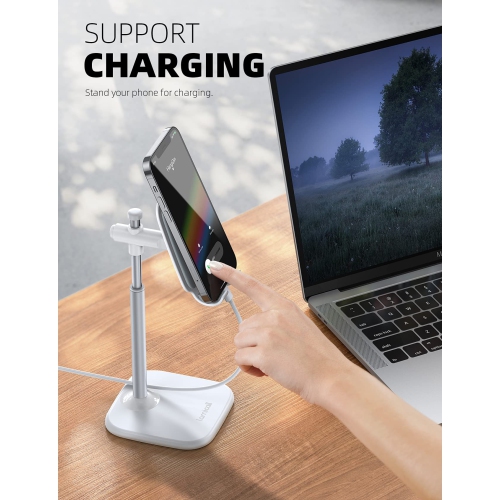 Cell Phone Stand, Desk Phone Holder - Height Angle Adjustable Mobile Phone Stand, Cradle, Dock for Desktop, Office, Compatible with All 4-10''