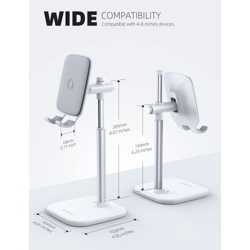 Cell Phone Stand, Desk Phone Holder - Height Angle Adjustable Mobile Phone Stand, Cradle, Dock for Desktop, Office, Compatible with All 4-10''
