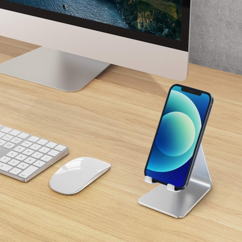 Phone Stand, Adjustable Aluminum Cell Phone Stand for Desk, Compatible with iPhone, Samsung, Google and More Devices, Silver