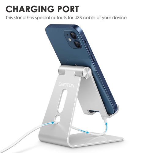 Phone Stand, Adjustable Aluminum Cell Phone Stand for Desk, Compatible with iPhone, Samsung, Google and More Devices, Silver