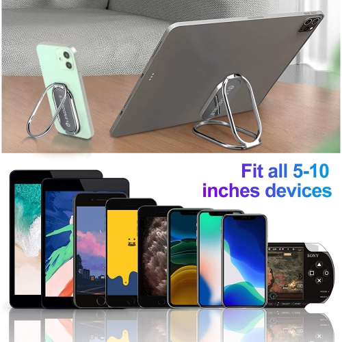 Foldable Cell Phone Stand for Desk, Adjustable Cellphone Ring Holder Finger Kickstand for Office Desktop & Magnetic Car Mount, Rotatable Multi-Angle