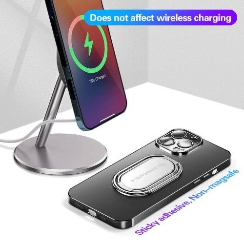 Foldable Cell Phone Stand for Desk, Adjustable Cellphone Ring Holder Finger Kickstand for Office Desktop & Magnetic Car Mount, Rotatable Multi-Angle