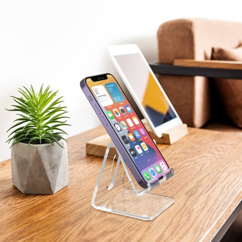 Acrylic Cell Phone Stand for Desk, Phone Holder, Dock, Cradle Compatible with iPhone 13 Pro Max 11 12 XR 7 8 Plus, Samsung Galaxy, Smartphone, Desk