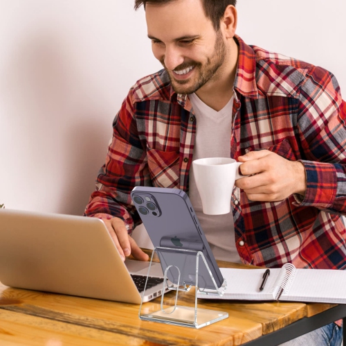 Acrylic Cell Phone Stand for Desk, Phone Holder, Dock, Cradle Compatible with iPhone 13 Pro Max 11 12 XR 7 8 Plus, Samsung Galaxy, Smartphone, Desk