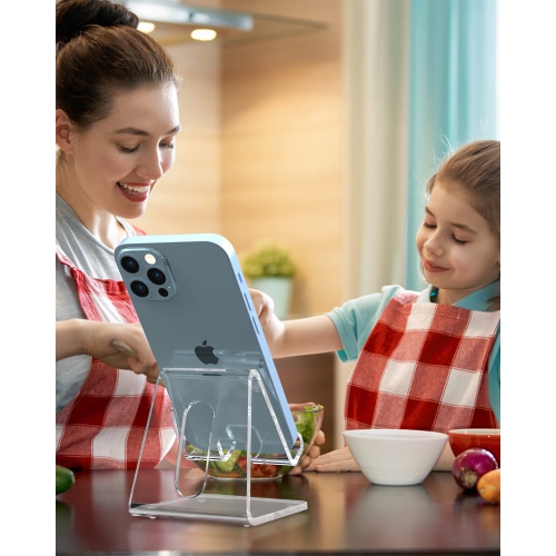 Acrylic Cell Phone Stand for Desk, Phone Holder, Dock, Cradle Compatible with iPhone 13 Pro Max 11 12 XR 7 8 Plus, Samsung Galaxy, Smartphone, Desk