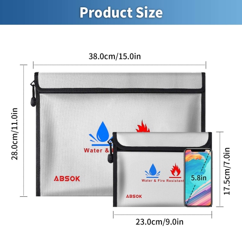 Fireproof Document BagFireproof Money Safe Document Bag 15 x11 & 9x7 Inches Set Non-Itchy Silicone Coated Fire Resistant Bag Fireproof Safe Storage