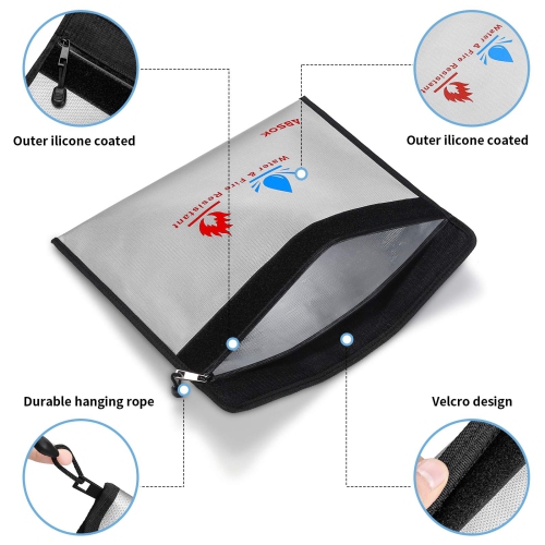 Fireproof Document BagFireproof Money Safe Document Bag 15 x11 & 9x7 Inches Set Non-Itchy Silicone Coated Fire Resistant Bag Fireproof Safe Storage