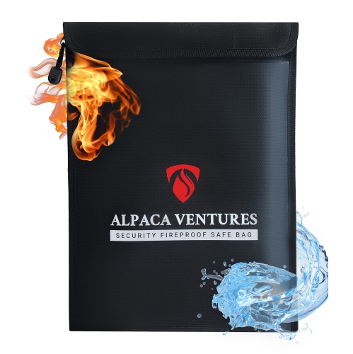 Alpaca Fireproof Document Bag with Waterproof Zipper - 15”x11” Fire Proof/Waterproof Safe Bag, Box - Fireproof Money Bag, Passport, Valuables, Jewelr