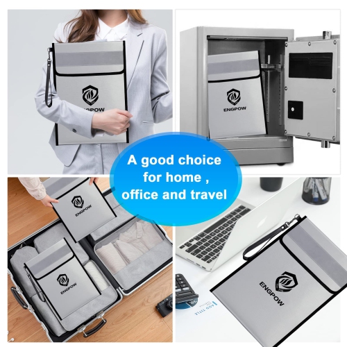 ENGPOW Fireproof Document Bag with Lock,15”x 11”Waterproof and Fireproof Money Bag with Reflective Strip,Fireproof Safe Storage Pouch with Zipper for