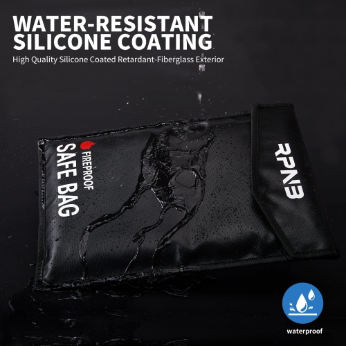 RPNB Fireproof Document Bag, 15"x11"Non-Itchy Silicone Coated Fiberglass Fire and Water Safe Bag with TPU Zipper&Wider Airtight Velcro, Fireproof Bag