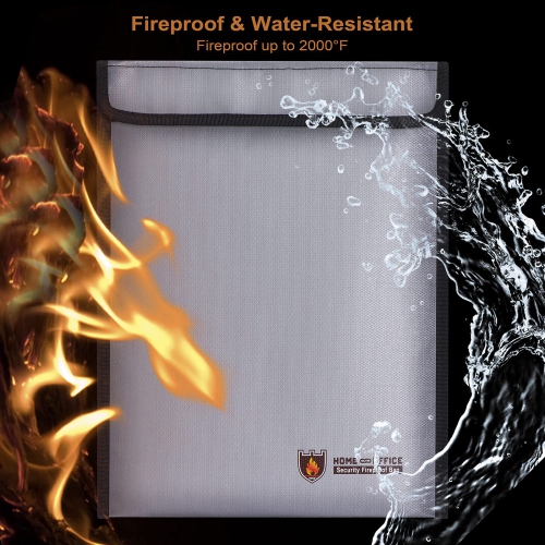 Fireproof Document Bag, 15”x 11” Waterproof and Fireproof Money Bag with Zipper, Fireproof Safe Storage Pouch for Cash,Jewelry,Passport,Tablet,A4