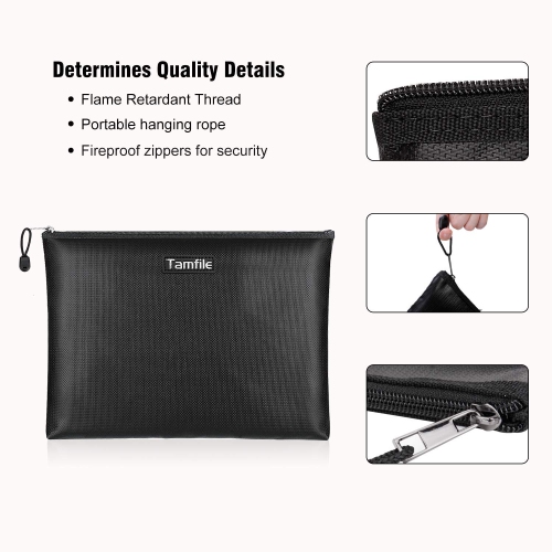 Fireproof Document Bags, Waterproof and Fireproof Money Bag with Zipper, Storage Pouch for Documents with Strap, Portable 2 Sizes, Money Safe Bags,