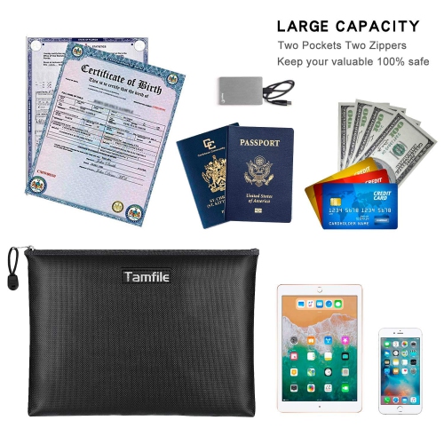 Fireproof Document Bags, Waterproof and Fireproof Money Bag with Zipper, Storage Pouch for Documents with Strap, Portable 2 Sizes, Money Safe Bags,