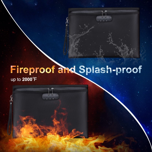 Fireproof File Bag with Lock, 14x10” Fireproof and Splash-Proof Document Bags, Fire Safe Storage Pouch with Zipper Closure for Cash Credit Card