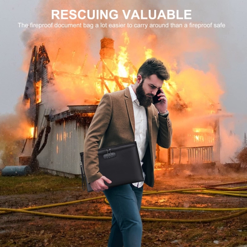 Fireproof File Bag with Lock, 14x10” Fireproof and Splash-Proof Document Bags, Fire Safe Storage Pouch with Zipper Closure for Cash Credit Card