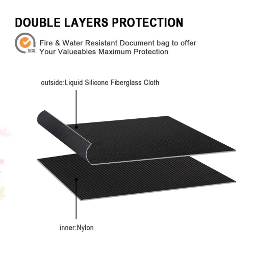 BALAPERI Fireproof Document Bag Two Pockets Two Zippers,11.4”x 7.87” Waterproof and Fireproof Money Bag, Fireproof Safe Storage Pouch with Zipper for