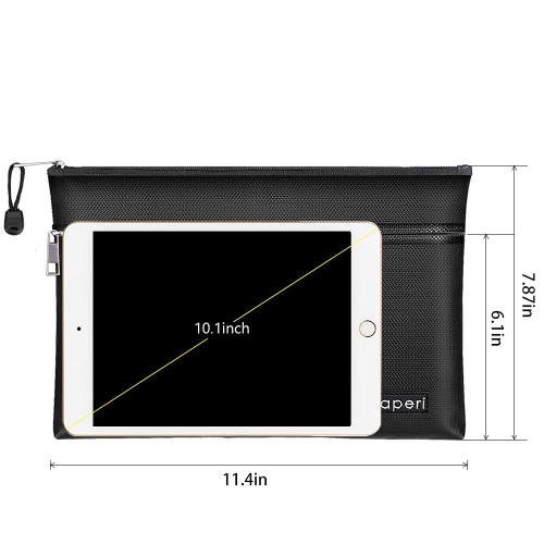 BALAPERI Fireproof Document Bag Two Pockets Two Zippers,11.4”x 7.87” Waterproof and Fireproof Money Bag, Fireproof Safe Storage Pouch with Zipper for