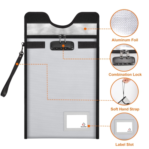 Fireproof Document Bag with Lock, BALAPERI 15”x 11”Fireproof Money Bag, Waterproof Zipper Pouch for A4 A5 Legal Letter Size Document, Tablet,