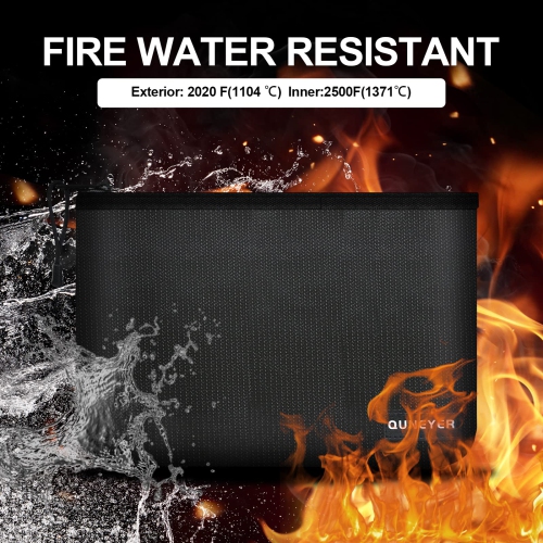 Waterproof Fireproof Document Bag,Money Bag for Cash,2-Pack Black Money Pouch,Waterproof Pouch,Fireproof/Waterproof Safe Bag for Travel,Storage Pouch
