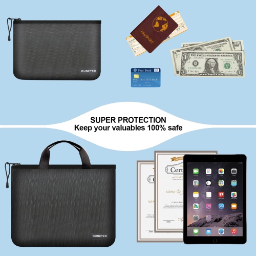 Waterproof Fireproof Document Bag,Money Bag for Cash,2-Pack Black Money Pouch,Waterproof Pouch,Fireproof/Waterproof Safe Bag for Travel,Storage Pouch