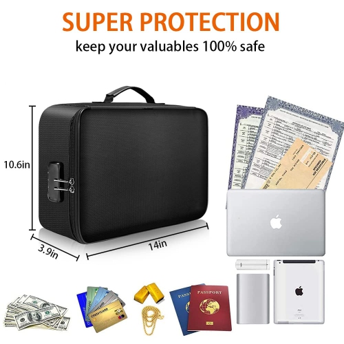 Fireproof Document Bag with Lock, JARAGAR Fireproof Money Bag 3-Layer File Organizer Case with Water-Resistant Zipper, Portable Safe Box for