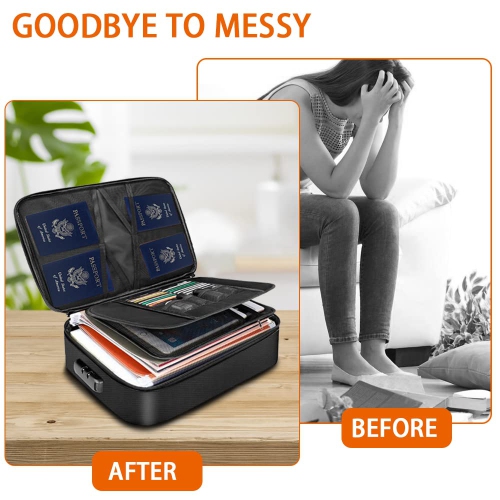 Fireproof Document Bag with Lock, JARAGAR Fireproof Money Bag 3-Layer File Organizer Case with Water-Resistant Zipper, Portable Safe Box for