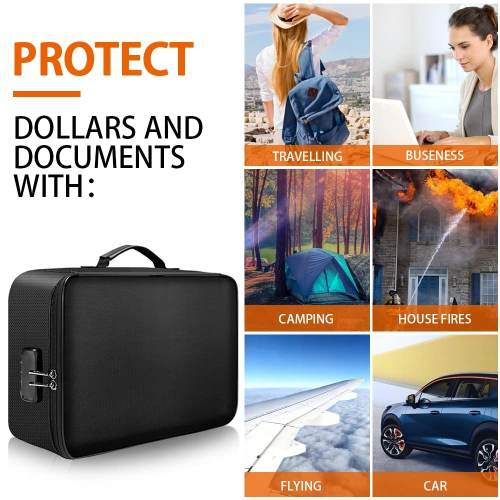 Fireproof Document Bag with Lock, JARAGAR Fireproof Money Bag 3-Layer File Organizer Case with Water-Resistant Zipper, Portable Safe Box for