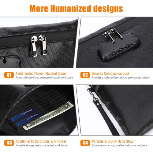 ACETOP Fireproof Document Bag w/Lock 14"x10" Portable Fire Proff Safe Money Bag Waterproof Firesafe Zippered Pouch File Storage Lockbag for A4